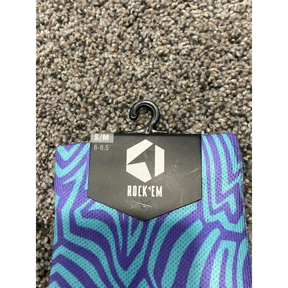 Rock Em Crew Socks Unisex S/M Blue Teal NWT Psychedelic Swirl Athletic Socks